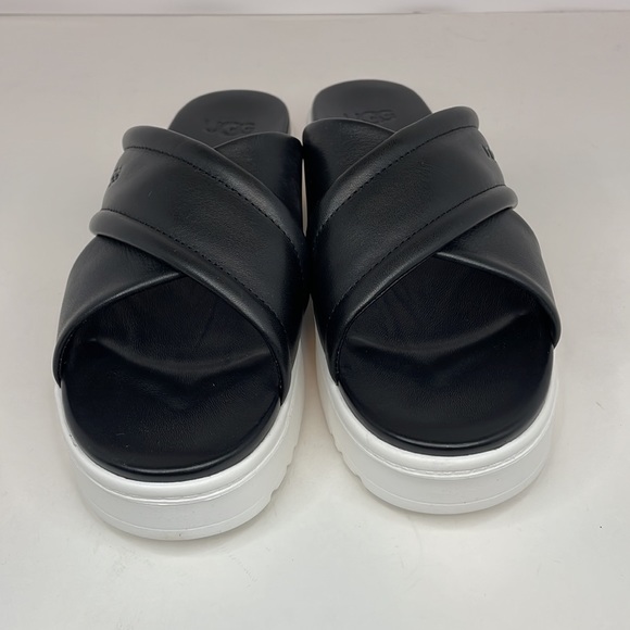 New Women’s UGG Black Zayne Crossband Platform Leather Slide Ons Size 9 - Picture 2 of 12